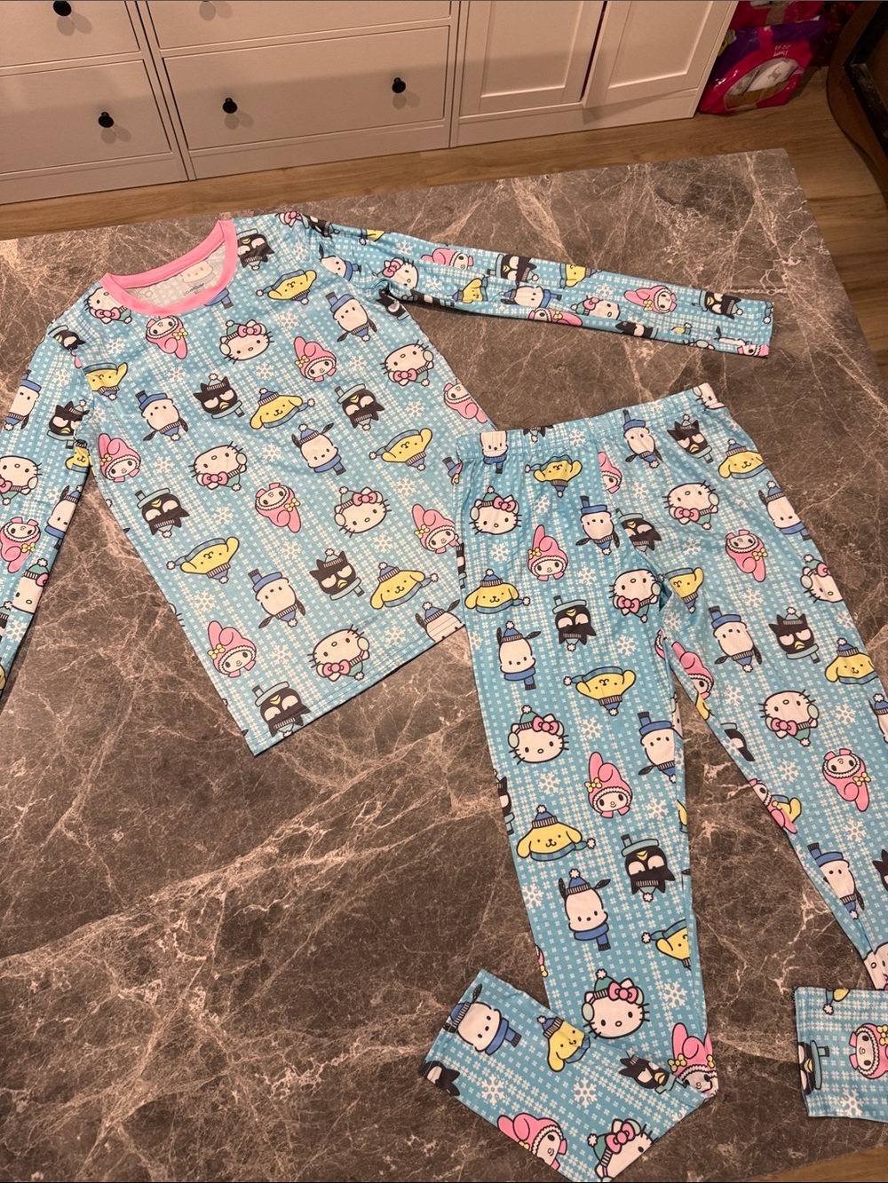 Cuddl Duds Kids Light Blue Character Pajama Set with Pink Trim